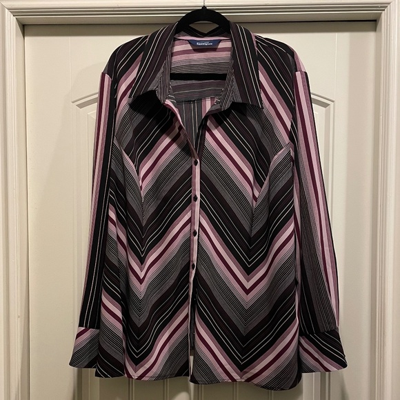 purple black grey chevron striped blouse - Picture 1 of 1